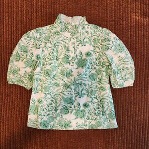 Hyacinth House Tuckernuck Mint Green Vine Floral Florence Blouse, Size XS